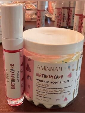 AMINNAH “Birthday Cake” Whipped Body Butter & Lip Gloss Duo NEW